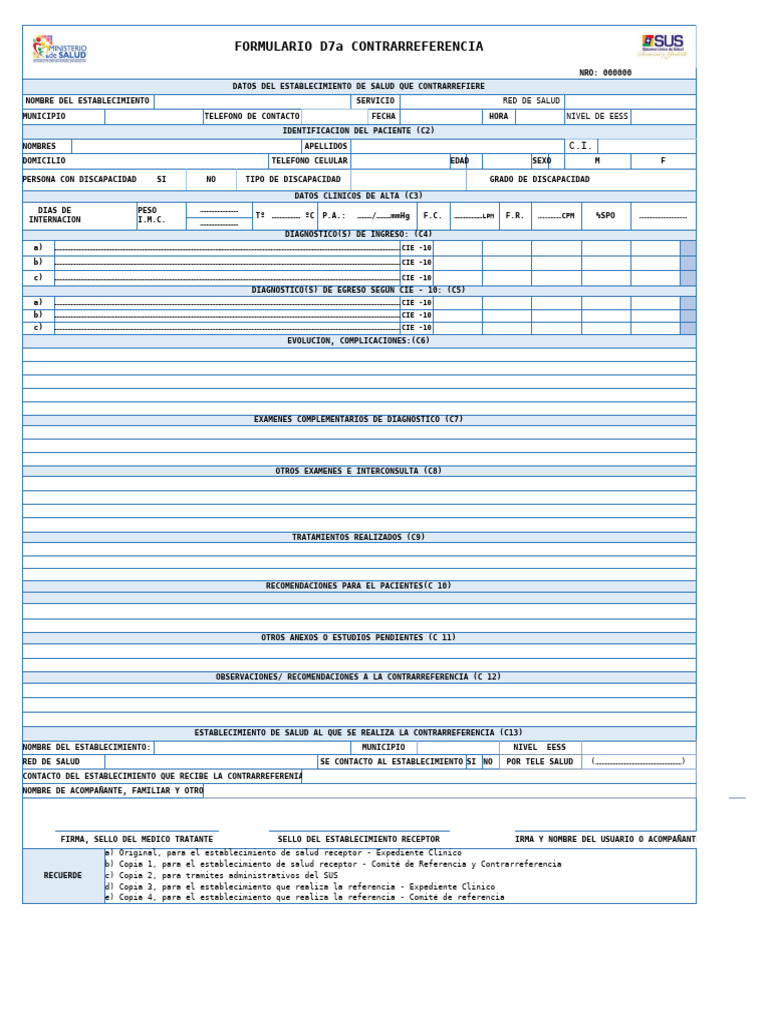 Formulario D7a de Contrarreferencia Médica | PDF | Especialidades ...