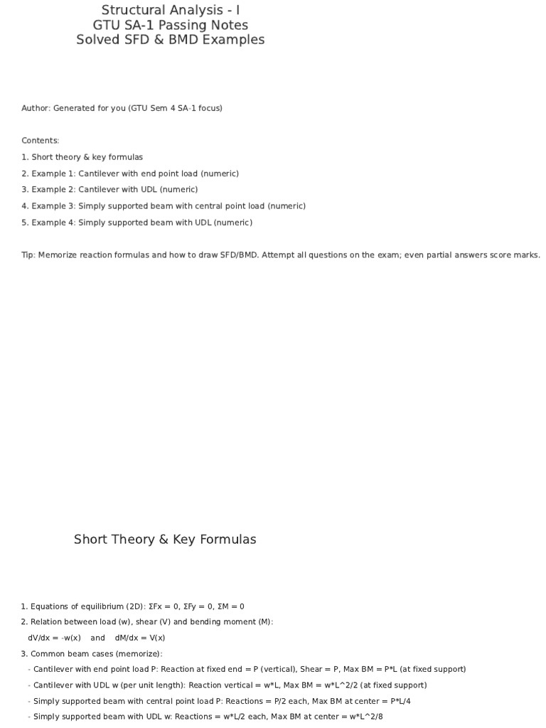 GTU SA-1 Structural Analysis Notes | PDF | Beam (Structure) | Bending