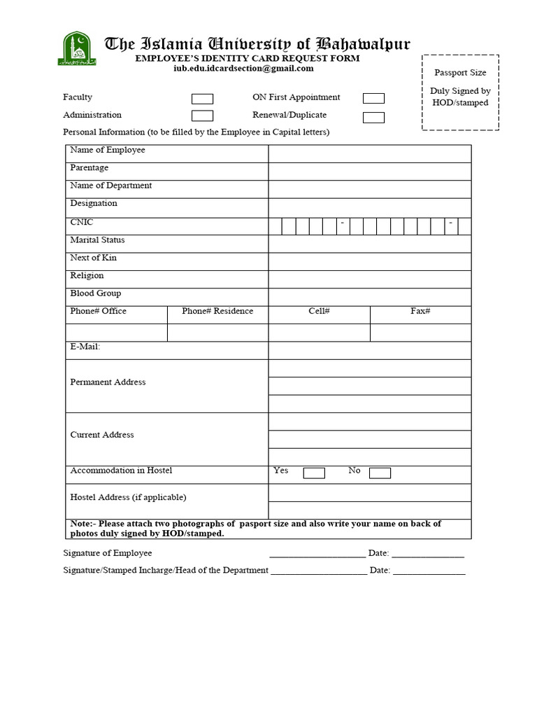 Employee ID Card Request Form | PDF