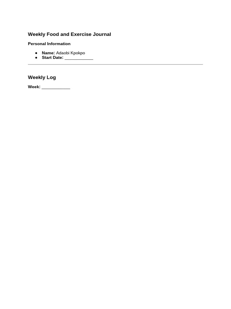 Weekly Food and Exercise Journal | PDF