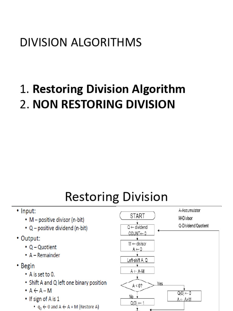 Division Algorithms: Restoring & Non-Restoring | PDF | Applied ...