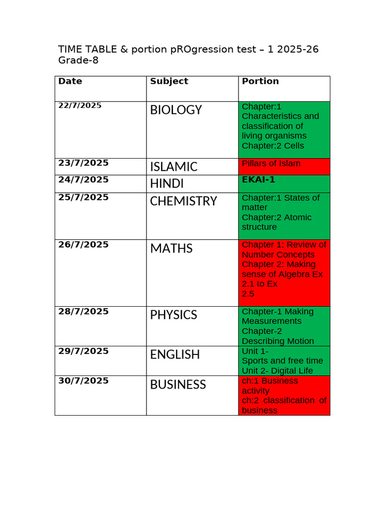 Time Table Exam | PDF