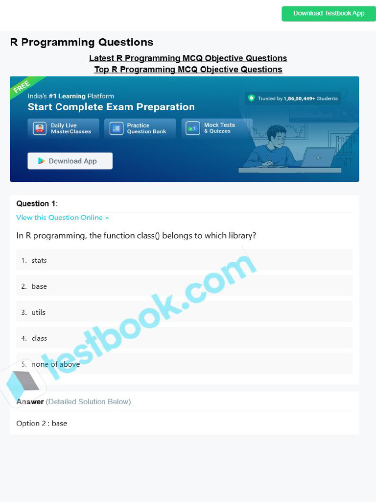 MCQ On R Programming 5fb547a4fe1f7523345a1945 | PDF