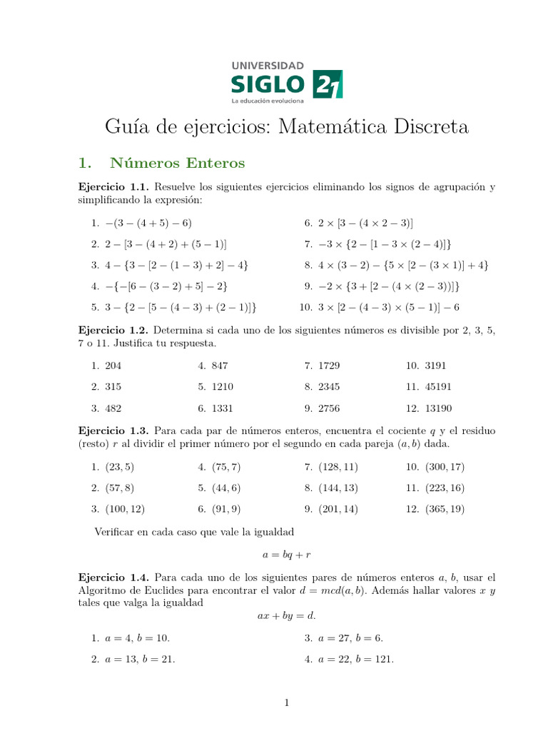 Ejercicios de Matemática Discreta | PDF | Matemáticas discretas ...