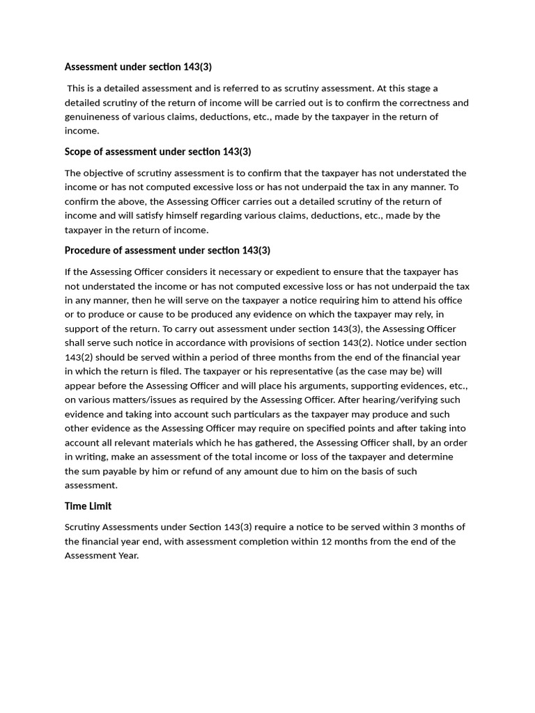 Assessment Under Section 143 Pdf