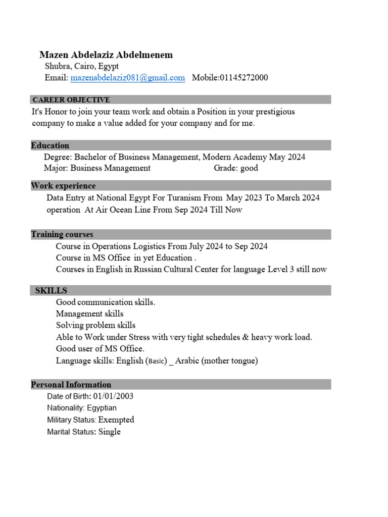 Business Management Graduate Resume | PDF