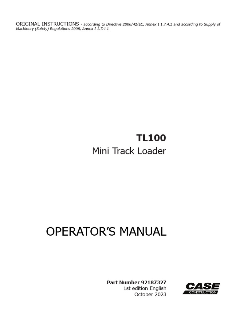 TL100 Mini Track Loader Operator Manual | PDF | Mechanical Engineering ...