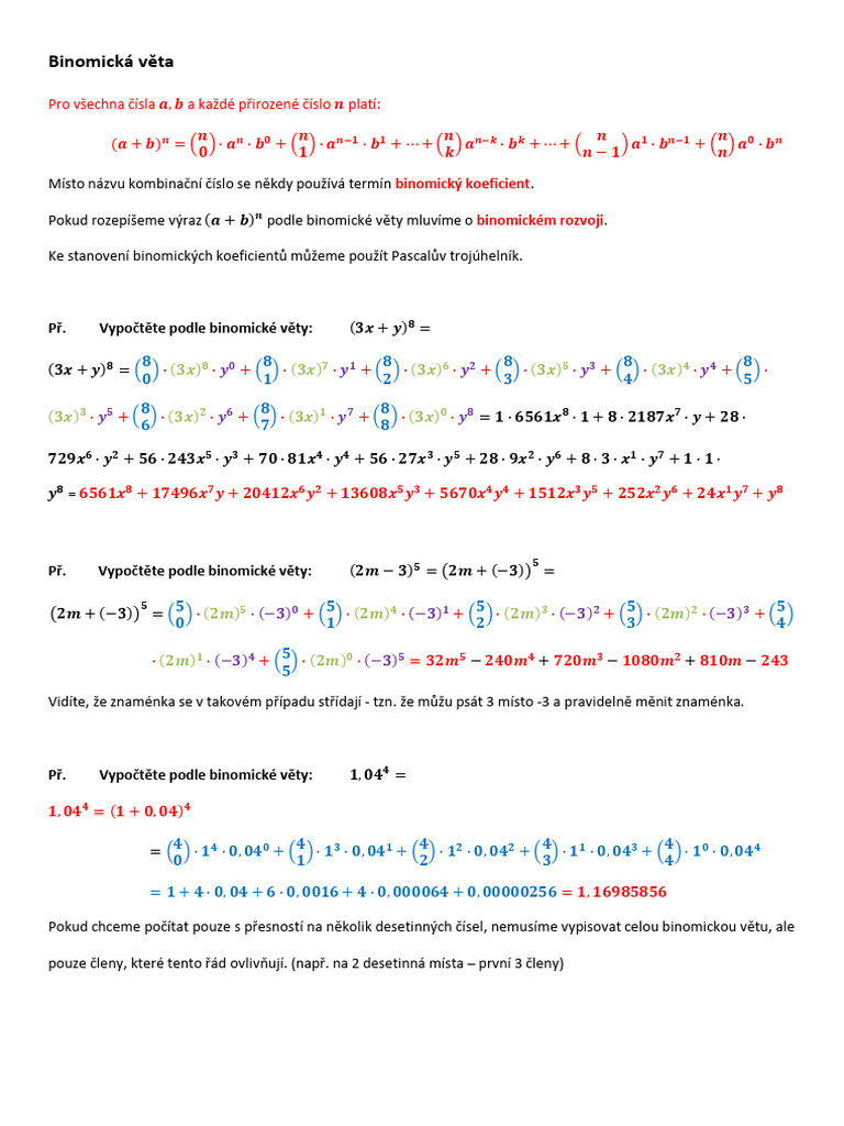 Binomická Věta 1 | PDF