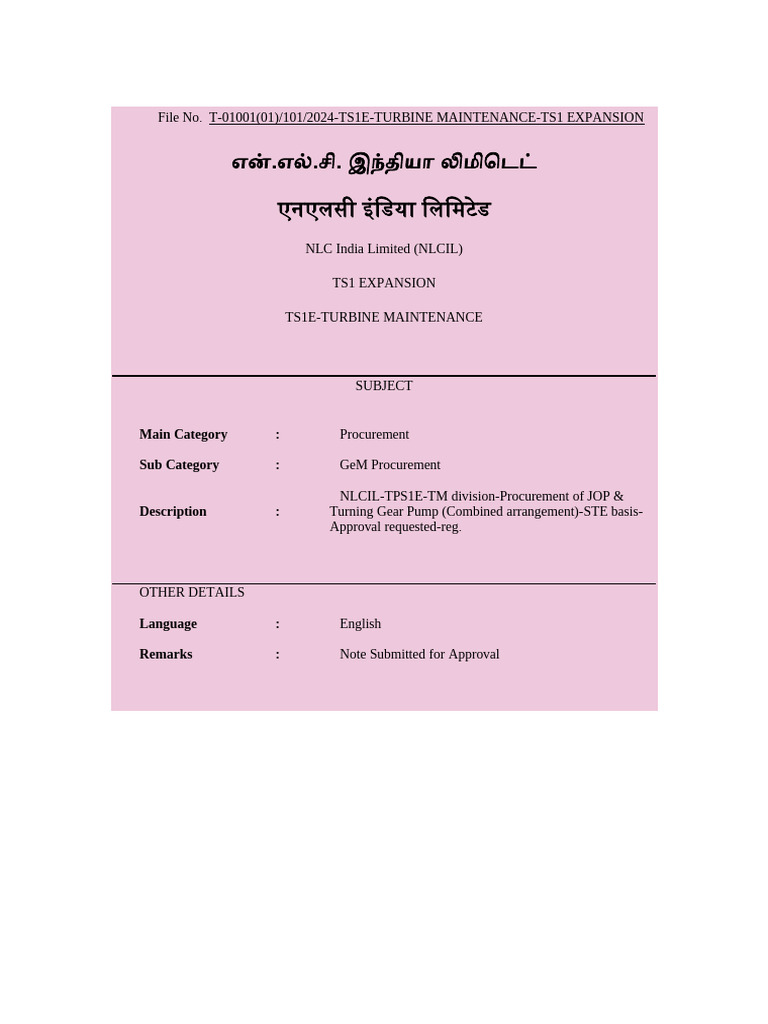 Approval Note for Procurement | PDF | Pump | Hydraulics