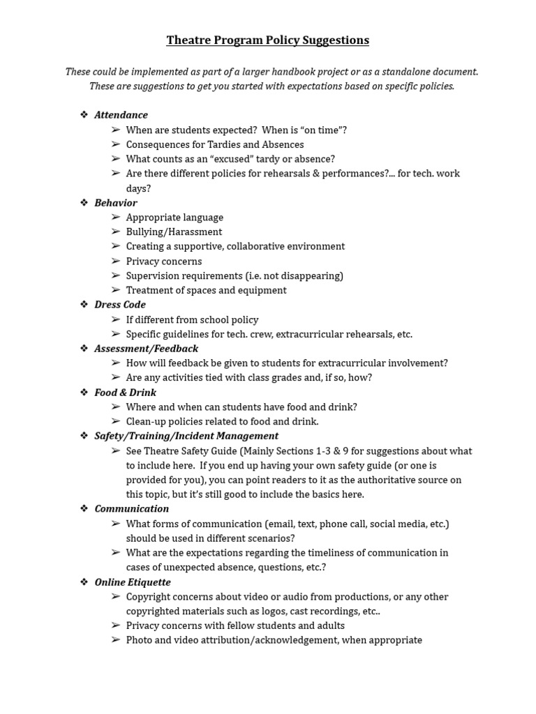 Theatre Program Policy Suggestions | PDF