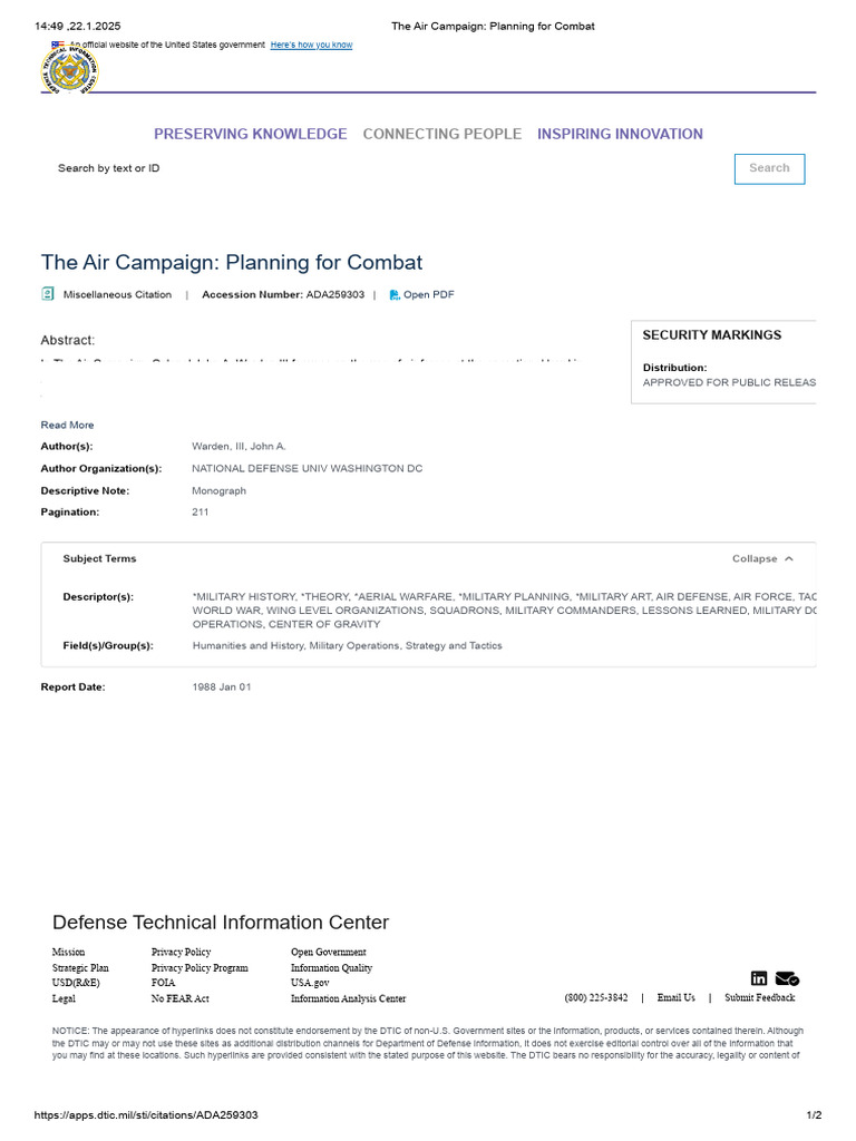 Air Campaign Planning for Combat | PDF | Information | Military