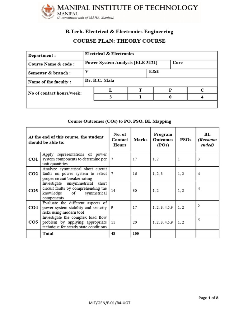 Power System Analysis Course Plan | PDF | Electrical Impedance ...