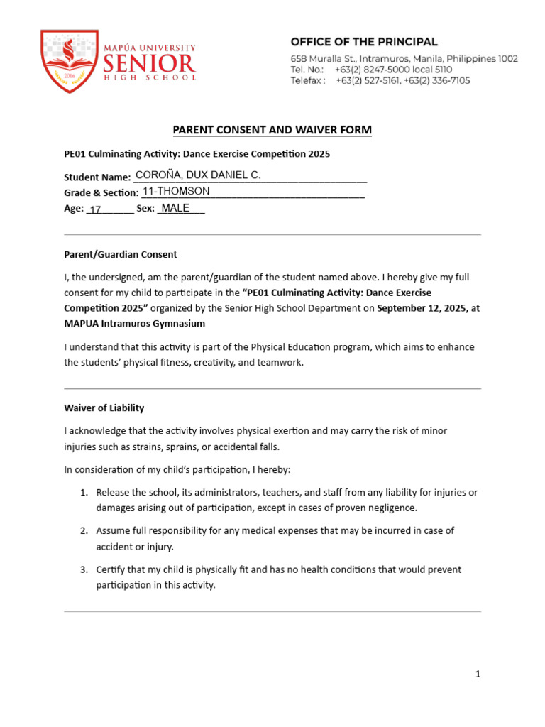 Parent Consent for Dance Competition 2025 | PDF | Consent | Private Law