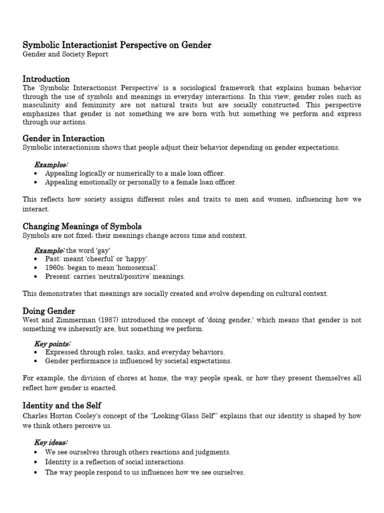 Symbolic Interactionist Perspective | PDF