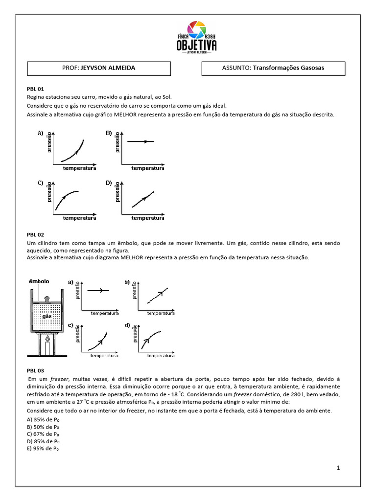 Questões sobre Transformações Gasosas | PDF | Gases | Temperatura