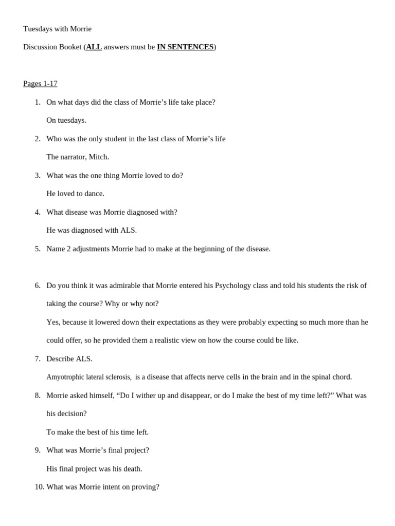 Tuesdays with Morrie Discussion Guide | PDF