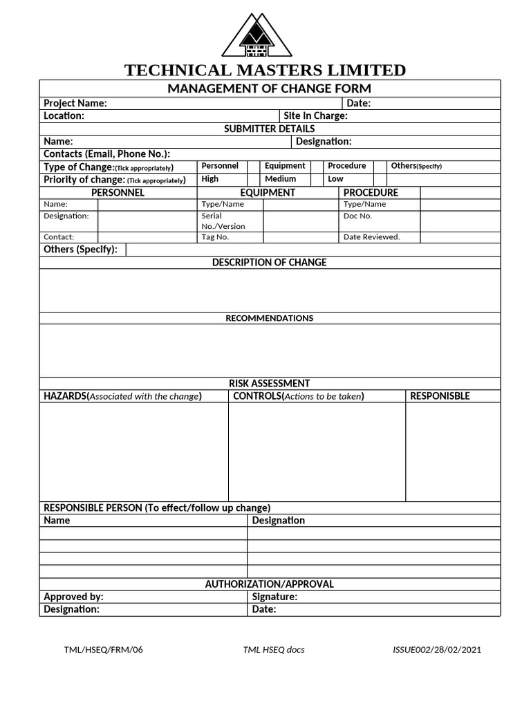 TML Management of Change Form | PDF