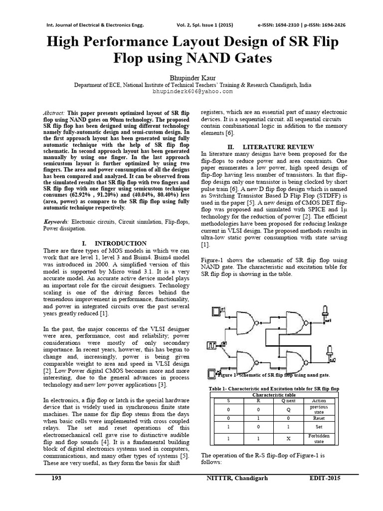 High Performance Layout Design of SR Fli | PDF | Cmos | Mosfet