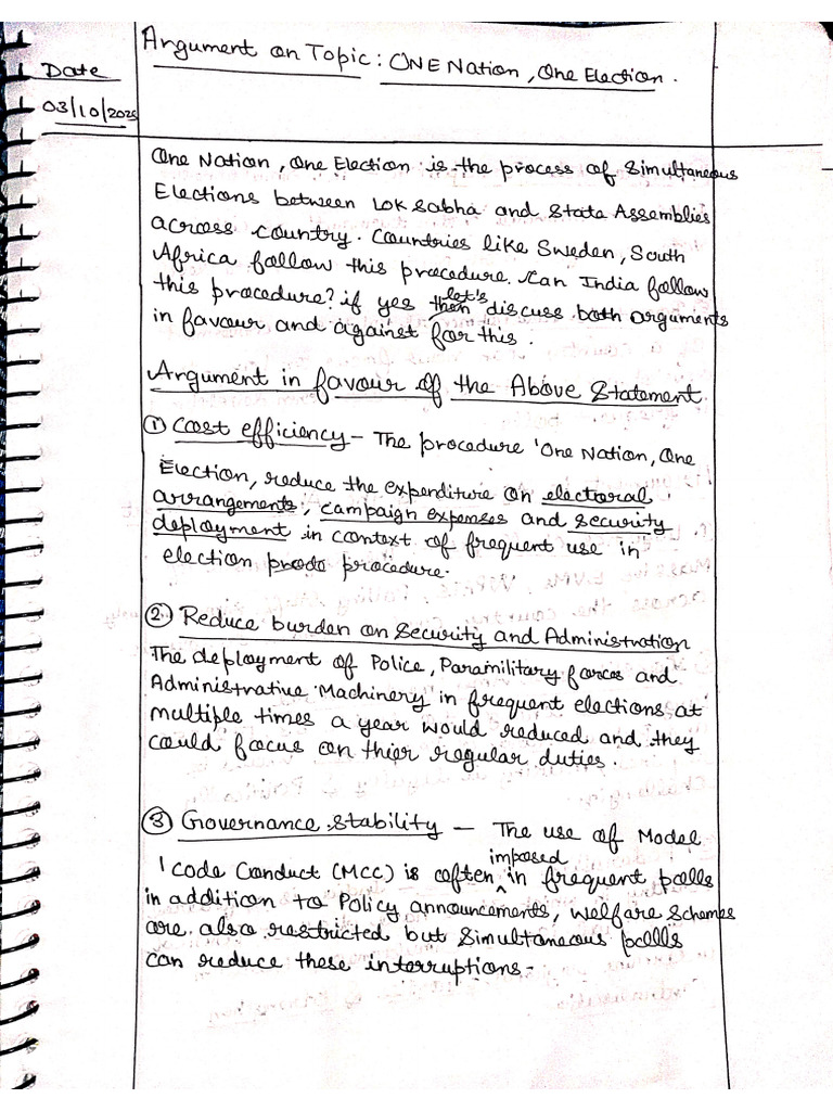 Argument on Topic One Nation One Election | PDF