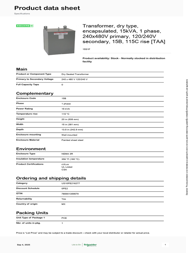 15kVA Dry Type Transformer Specifications | PDF | Transformer | Recycling
