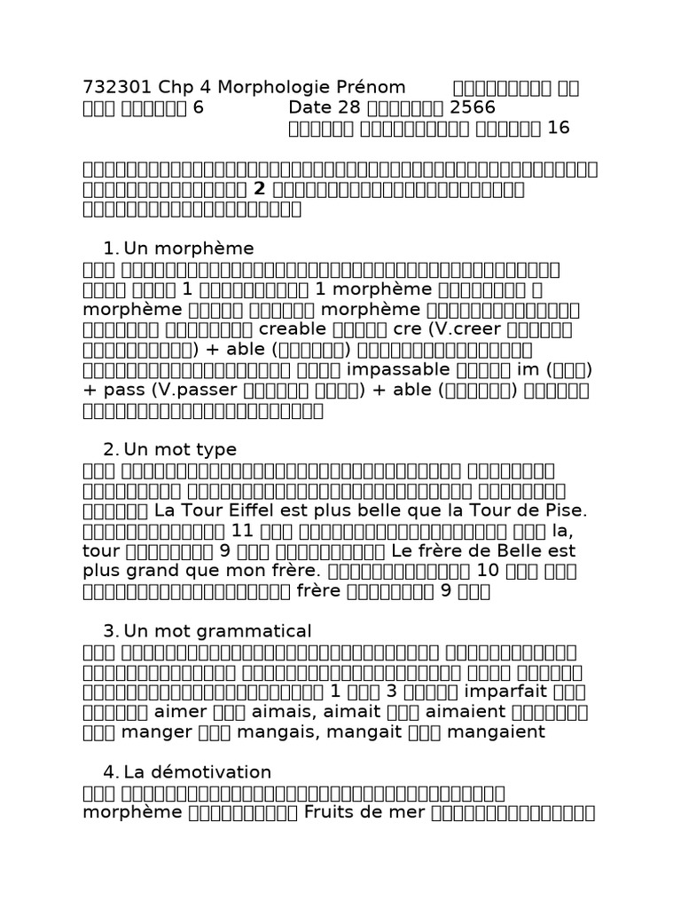 Activité Le 28 Déc Morphologie Exercice 1 | PDF