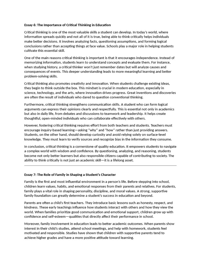 Importance of Critical Thinking in Education | PDF | Critical Thinking ...