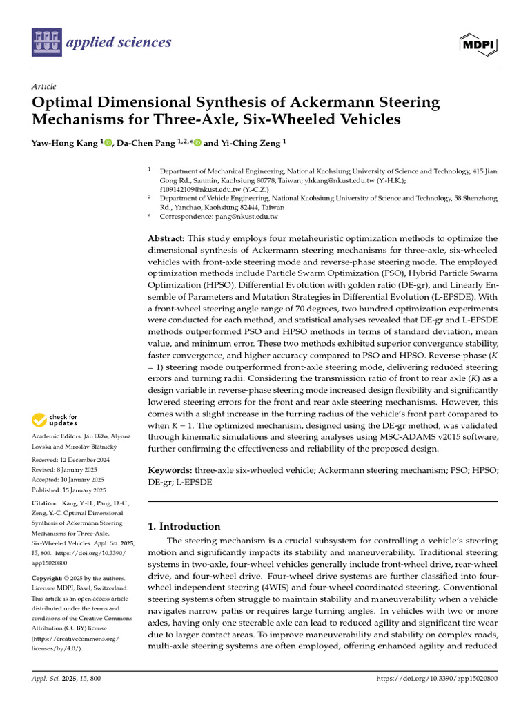 Optimal Ackermann Steering for Six-Wheeled Vehicles | PDF | Steering ...