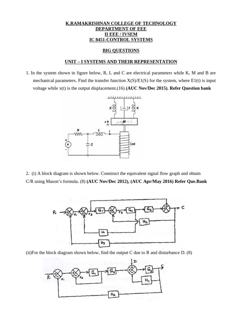 Control Systems Big Questions and Solutions | PDF | Control Theory ...