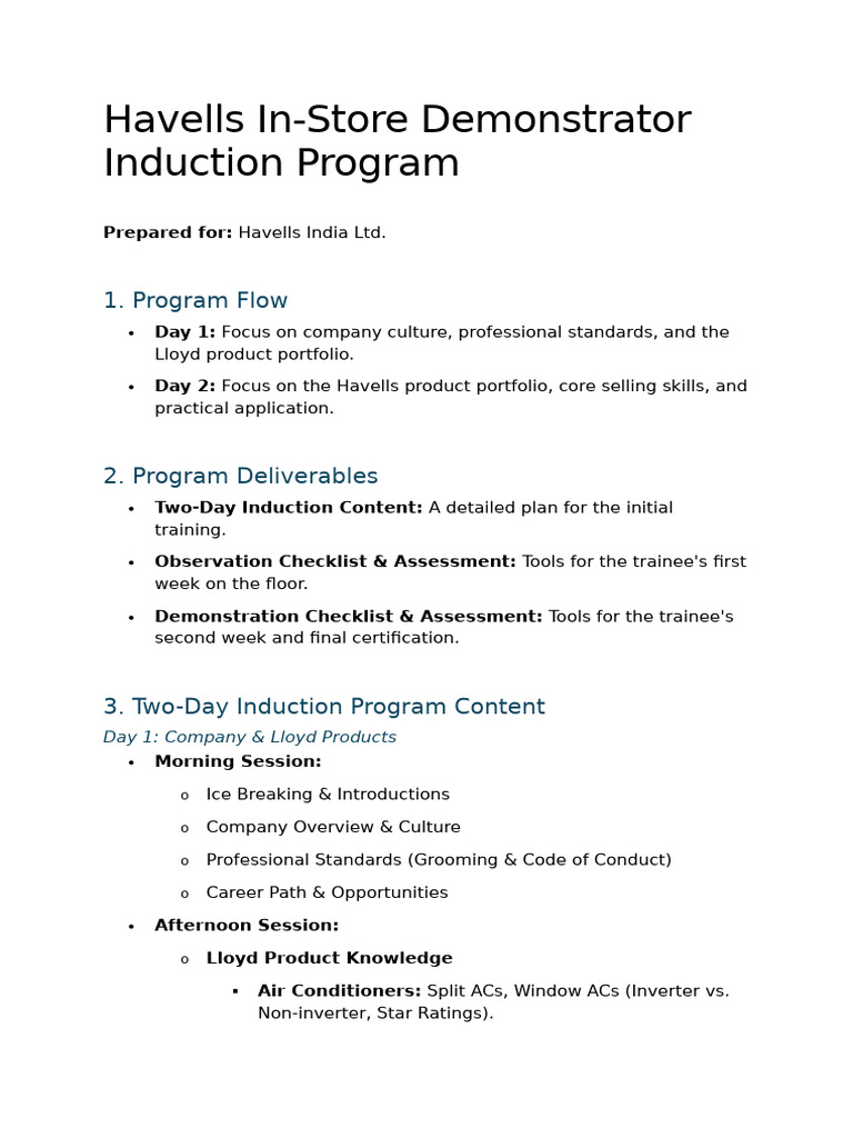 Havells Induction Program Overview | PDF