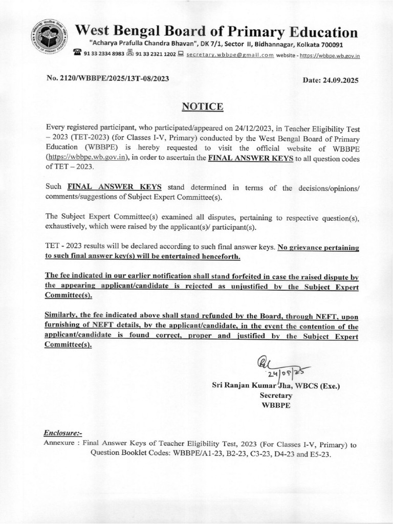 Final Answer Key 2023 | PDF