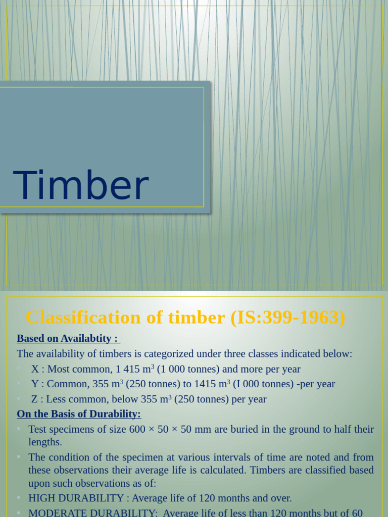 Timber Classification and Seasoning Guide | PDF | Wood | Lumber