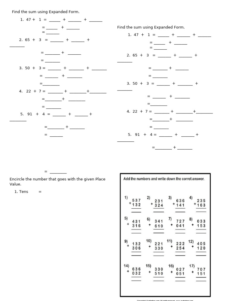Expanded Form Addition Practice | PDF
