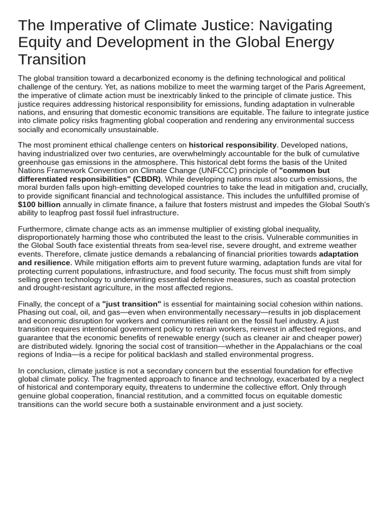 The Imperative of Climate Justice Navigating Equity and Development in ...