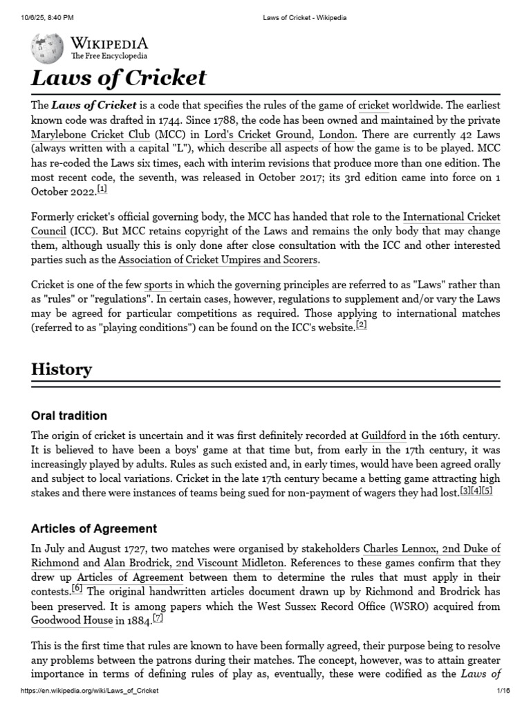 Laws of Cricket - Wikipedia | PDF | Bowling (Cricket) | Cricket