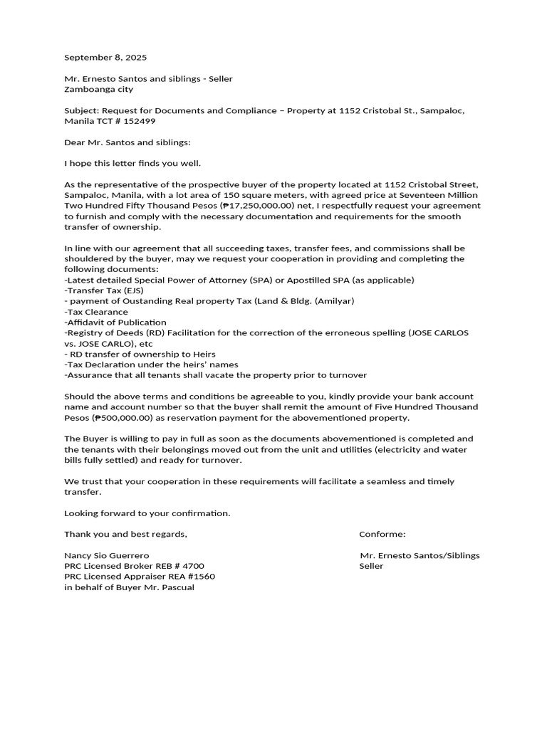 Property Document Request for Sale | PDF