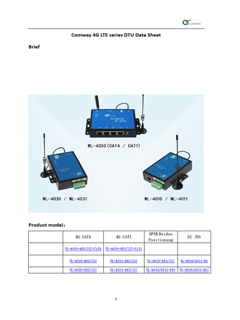 Comway 4G LTE DTU Data Sheet | PDF | Computer Network | Port (Computer ...