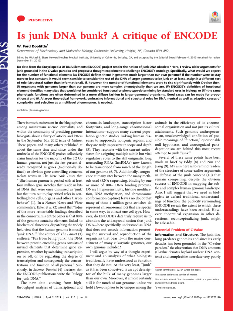 Critique of ENCODE: Junk DNA Debate | PDF | Gene | Genome
