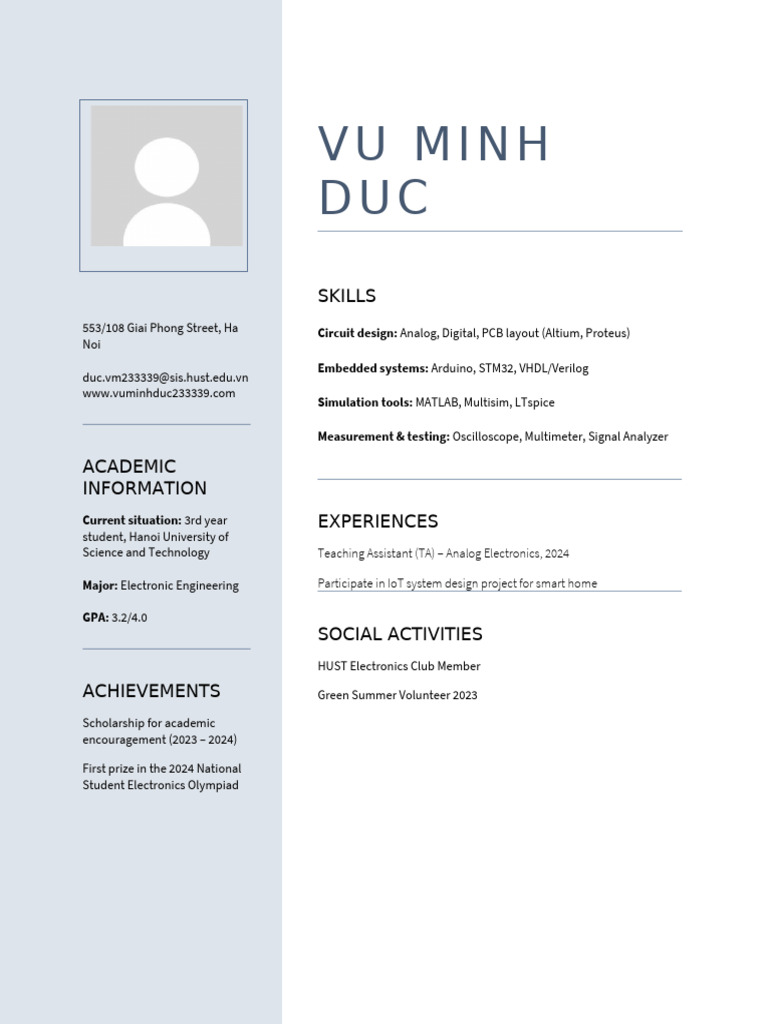3rd Year Electronic Engineering Student Profile | PDF