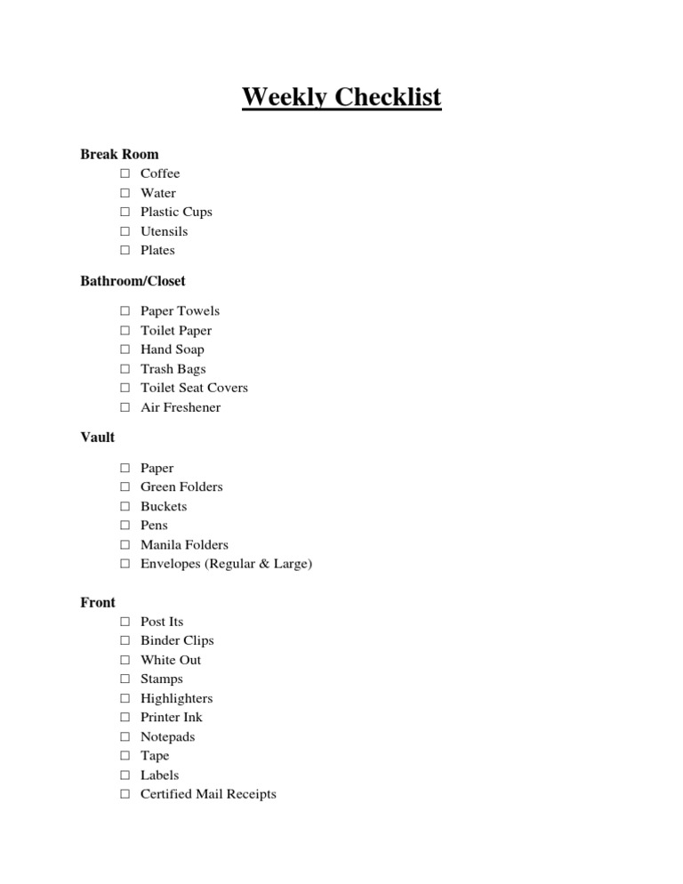 Weekly Checklist | PDF | Cooking, Food & Wine | Home & Garden