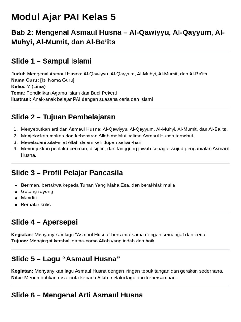 Modul Ajar PAI Kelas 5 | PDF