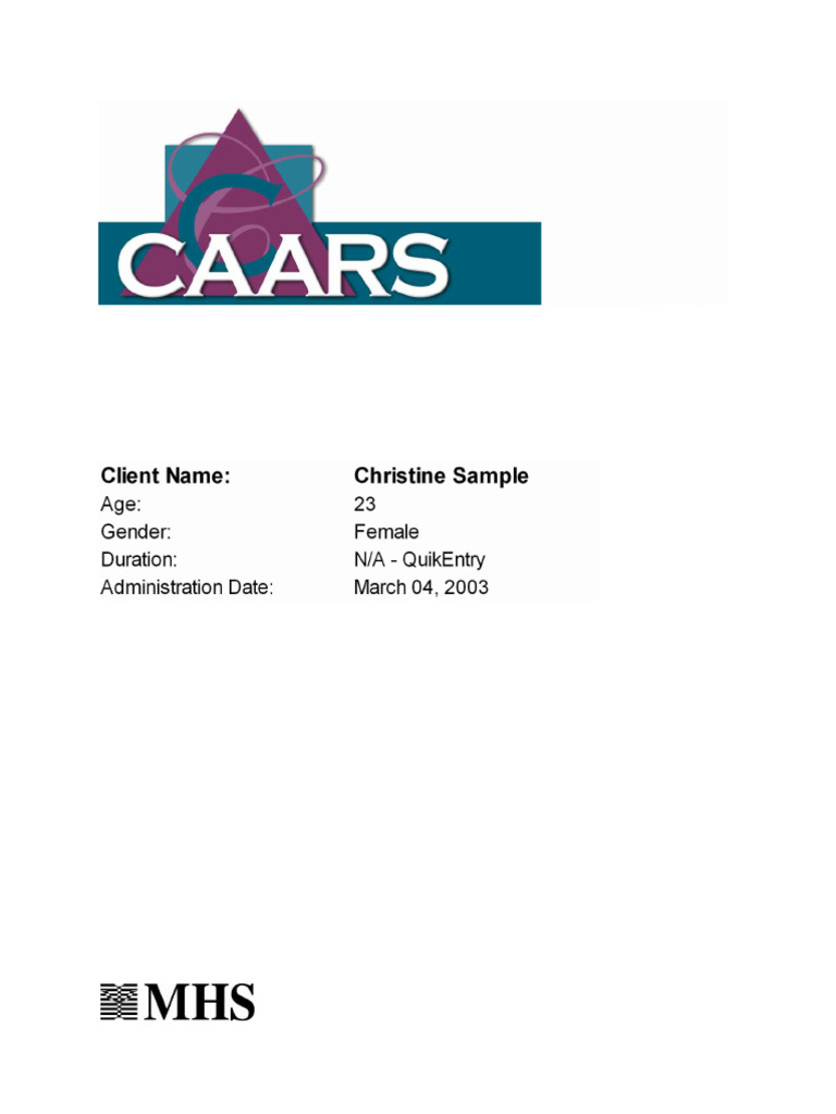 CAARS Adult ADHD Self-Report Summary | PDF | Attention Deficit ...