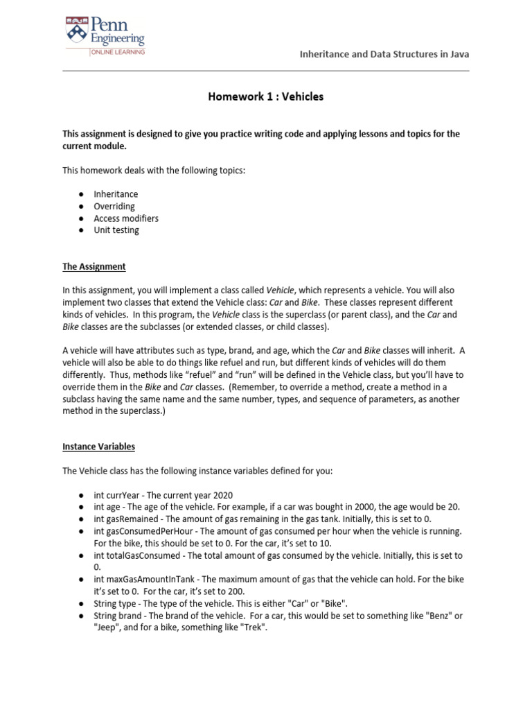 Vehicle Inheritance Assignment Guide | PDF | Class (Computer ...