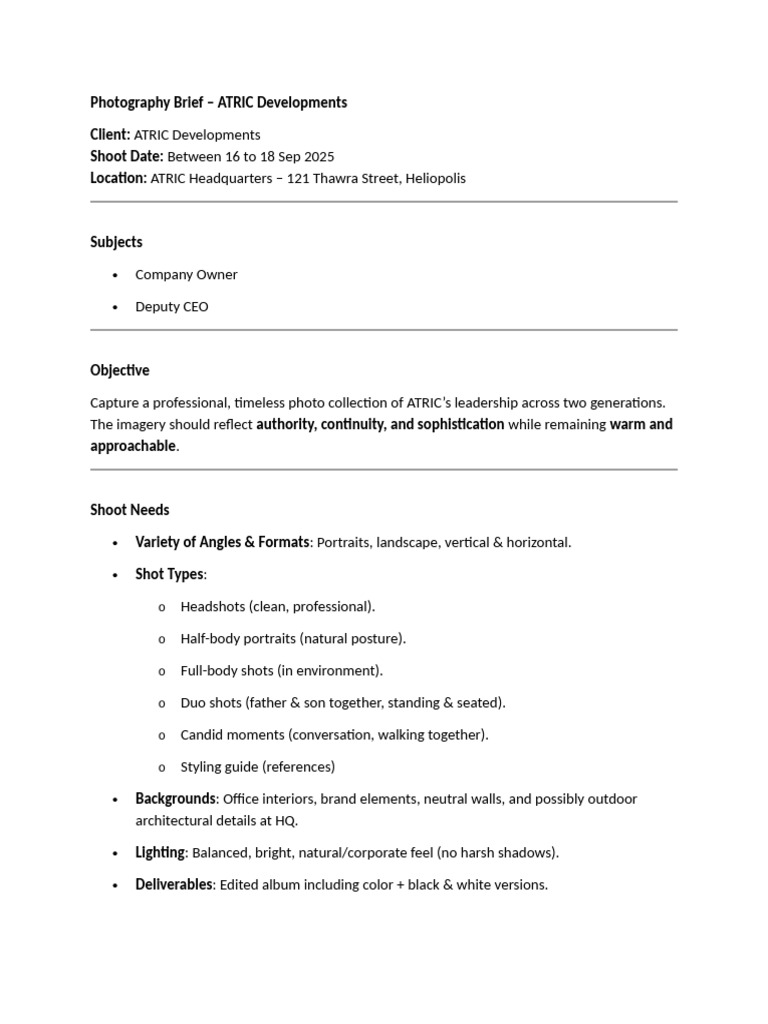 Leadership Photography Brief for ATRIC | PDF