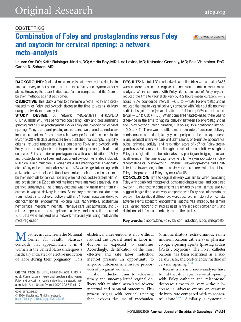 Foley vs Prostaglandins for Cervical Ripening | PDF | Childbirth | Meta ...