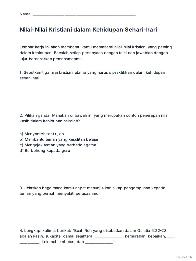 Nilai Kristiani dalam Kehidupan Sehari-hari | PDF