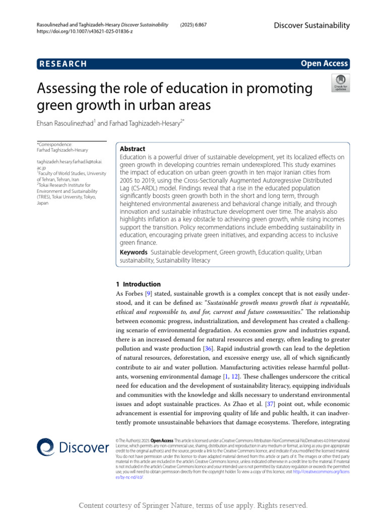 Education's Impact on Urban Green Growth | PDF | Sustainability ...