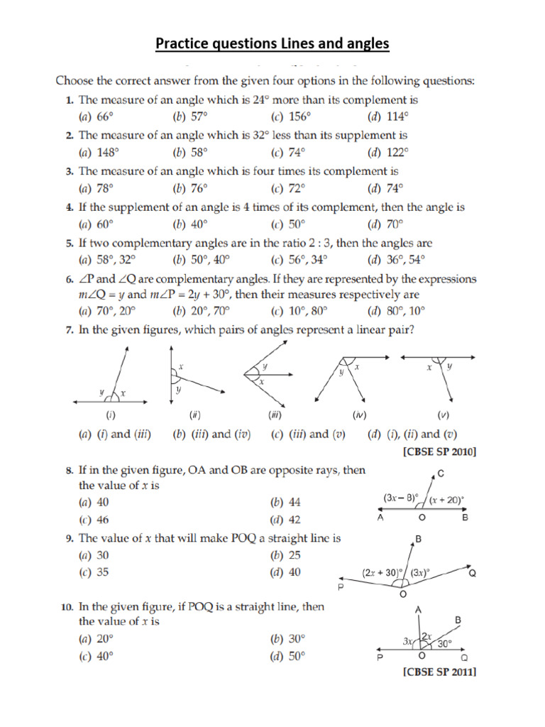 Practice Questions On Lines and Angles-3 | PDF