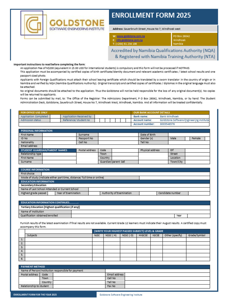 2025 Enrollment Form for Goldstone Institute | PDF | Indemnity