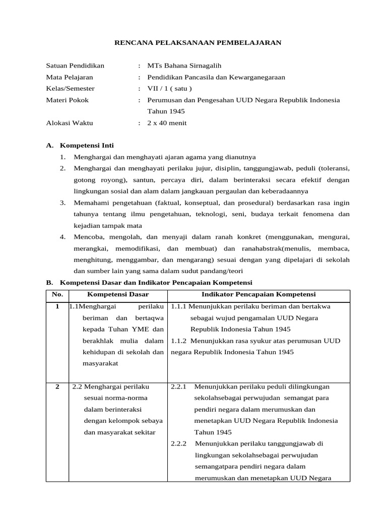 RPP PPKN VII.3 | PDF