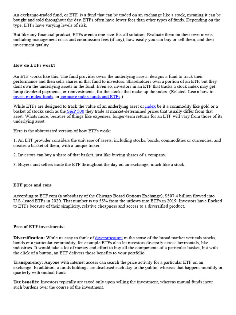 005 Exchange-Traded Fund (ETF) Definition | PDF | Exchange Traded Fund ...